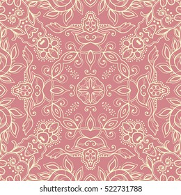 Decorative seamless lace pattern. Hand drawn seamless line background. Vector stylish endless geometric texture. Tribal ethnic arabic, indian, turkish ornament. Bandanna shawl, scarf fabric print