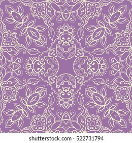 Decorative seamless lace pattern. Hand drawn seamless line background. Vector stylish endless geometric texture. Tribal ethnic arabic, indian, turkish ornament. Bandanna shawl, scarf fabric print