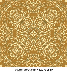 Decorative seamless lace pattern. Hand drawn seamless line background. Vector stylish endless geometric texture. Tribal ethnic arabic, indian, turkish ornament. Bandanna shawl, scarf fabric print