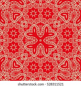 Decorative seamless lace pattern. Hand drawn seamless line background. Vector stylish endless geometric pattern. Tribal ethnic arabic, indian, turkish ornament. Bandanna shawl, scarf fabric print