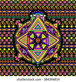 Decorative seamless line background. Vector illustration ethnic turtle with abstract floral elements in the Indian style.