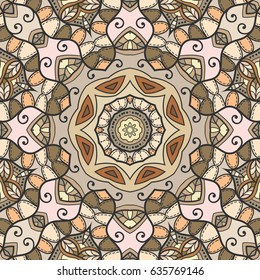Decorative seamless mandala pattern. Colorful abstract art, stylized floral doodle background. Tribal ethnic ornate decoration. Arabic, indian, turkish ornament. Hand drawn repeating texture