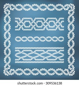 Decorative seamless nautical rope borders and frames