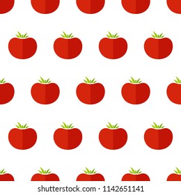 Decorative seamless organic vegetable pattern. Trendy decoration food design background in modern red and rose colors with evenly ordered tomato vegetables. Cute vector illustration for wrapping paper