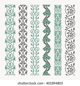 Decorative seamless ornamental borders set