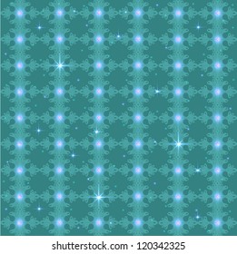 Decorative seamless ornamental green pattern with lights.