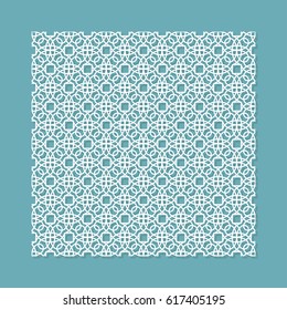 Decorative seamless panel for laser cutting with geometric circular pattern for cutting out paper, wood, metal. Vector illustration.