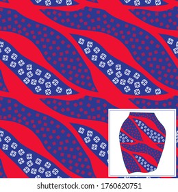 Decorative seamless pattern with abstract shapes and red lines. Abstract background for textile, clothes, fabric, wallpapers, gift wrapping, pillow, templates, shawl. Vector.