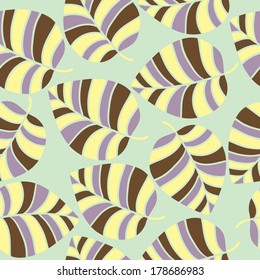 decorative seamless pattern with autumn leaves on light green background