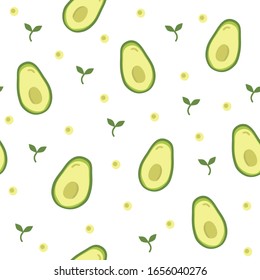 Decorative seamless pattern with Avocado and Leaves Illustrations. Vector For printing on packaging, textiles, wrapping paper and other materials.