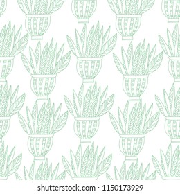 Decorative seamless pattern background flowers in vase. Background for coloring book. Great for fabric, textile. Flat vector style. Vector illustration. 