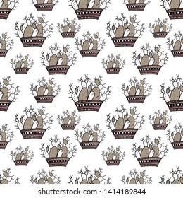 Decorative seamless pattern background flowers in vase. Background for coloring book. Great for fabric, textile. Flat vector style. Vector illustration.