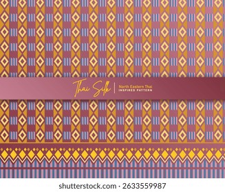 Decorative seamless pattern background. Inspired by North Eastern Thai silk pattern style called "Sin Mak Bok". Colored in traditional pink and blue scheme.