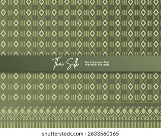 Decorative seamless pattern background. Inspired by North Eastern Thai silk pattern style called "Sin Mak Bok". Colored in traditional leaf green.