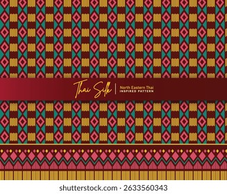 Decorative seamless pattern background. Inspired by North Eastern Thai silk pattern style called "Sin Mak Bok". Colored in traditional red and cyan color scheme