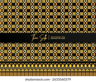 Decorative seamless pattern background. Inspired by North Eastern Thai silk pattern style called "Sin Mak Bok". Colored in black and gold.