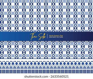Decorative seamless pattern background. Inspired by North Eastern Thai silk pattern style called "Sin Mak Bok". Colored in china clue and white.