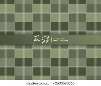 Decorative seamless pattern background. Inspired by Southern Thai silk pattern called "Sarong Tarang". Colored in green color scheme.