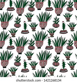 Suculentos de fondo decorativos sin fisuras. Antecedentes del libro de colorear. Excelente para tela, textil. Estilo vectorial plano. Ilustración vectorial.