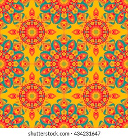 Decorative seamless pattern in beautiful bright colors. Vector background. Can be used for wrapping paper, scrapbooking, print, invitation and other