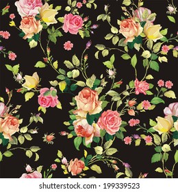 Decorative seamless pattern with beautiful shabby roses. Elegance floral vector illustration