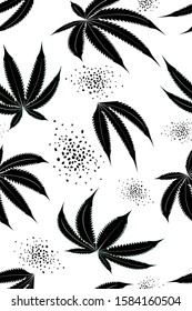 Decorative seamless pattern with black hemp on white background. Cannabis garden. Floral design. Natural print. EPS10 vector illustration.