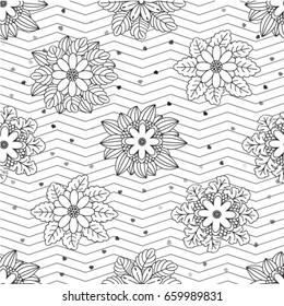 Decorative seamless pattern with black and white flowers. 