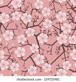 Decorative Seamless Pattern With Blooming Fruit Trees