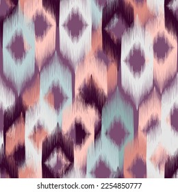 Decorative seamless pattern in boho style. Blurred contours of rhombuses, scratches and roughness.