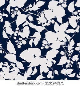 Decorative seamless pattern with branches and raspberries. Ideal for fabric, wallpaper, wrapping paper, filling drawings, textiles, web page textures