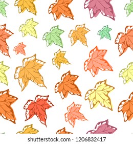 Decorative seamless pattern, bright colorful leaves of ivy on a white background