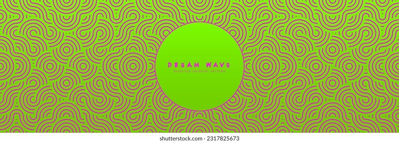Decorative Seamless Pattern with Bright Green and Pink Colors. Asian mandala vintage natural organic waves and circles. Psychedelic modern design.