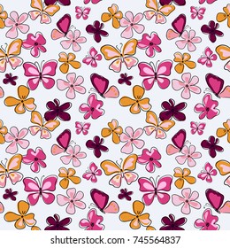 Decorative seamless pattern with a butterflies and flowers