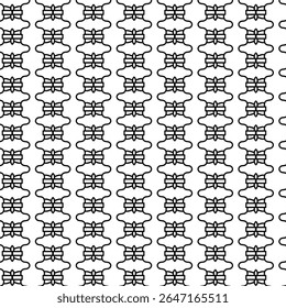 Padrão decorativo sem emenda de formas abstratas semelhantes a borboletas em contorno preto sobre branco, evocando simetria, graça e fluxo orgânico.