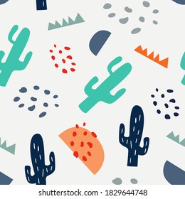 Decorative seamless pattern with Cactus Illustrations. Vector For printing on packaging, textiles, wrapping paper and other materials.