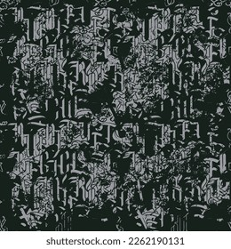 Patrón impecable decorativo de letras góticas capitales en textura gruesa. Fondo de repetición. Textura vectorial, papel tapizado, papel de revestimiento o diseño de tela