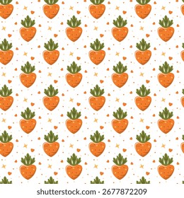 Decorative seamless pattern with carrot hearts, great for fabric and paper. Romantic carrot