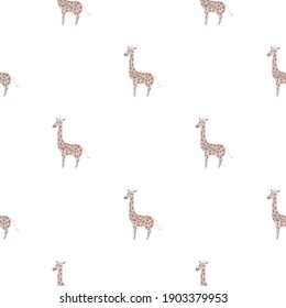 Decorative seamless pattern with cartoon grey giraffe silhouettes. White background. Minimalistic style. Vector illustration for seasonal textile prints, fabric, banners, backdrops and wallpapers.