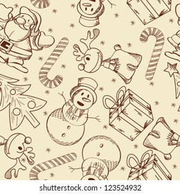 Decorative seamless pattern with Christmas doodles.