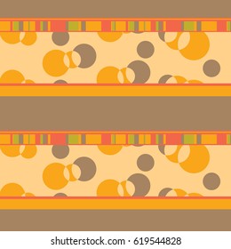 decorative seamless pattern of circles and stripes of orange and gray for textiles, wrappers, and web design