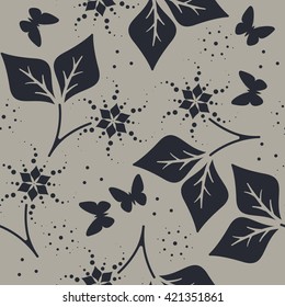 Decorative seamless pattern with cute butterflies, flowers and leaves can be used for paper, linen , wallpaper, surface textures, tissue, design fabric and more creative designs.