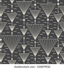 Decorative seamless pattern with different geometric shapes on grey background. vector illustration