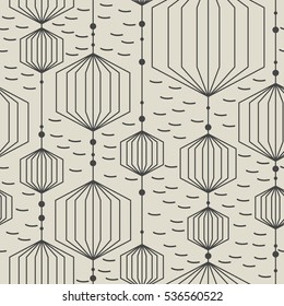Decorative seamless pattern with different geometric shapes on desert yellow background. vector illustration