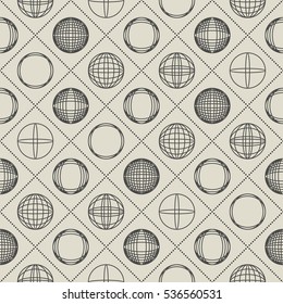 Decorative seamless pattern with different geometric circle and shapes on desert yellow background. vector illustration