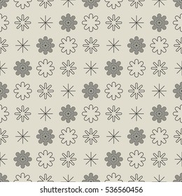 Decorative seamless pattern with different snowflake on desert yellow background. vector illustration