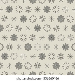 Decorative seamless pattern with different snowflake on desert yellow background. vector illustration