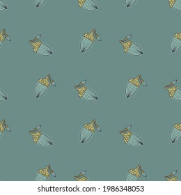 Decorative seamless pattern with doodle acorn elements shapes. Blue background. Organic style print. Vector illustration for seasonal textile prints, fabric, banners, backdrops and wallpapers.