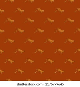 Decorative seamless pattern with doodle cute leopard. Hand drawn cheetah endless wallpaper. Wild animals background. Design for fabric, textile, wrapping, illustration