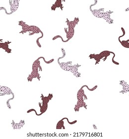Decorative seamless pattern with doodle cute leopard. Hand drawn cheetah endless wallpaper. Wild animals background. Design for fabric, textile, wrapping, illustration