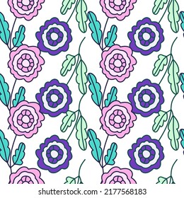 Decorative seamless pattern with doodle folk flowers ornament. Abstract doodle floral wallpaper. Great for fabric design, textile print, wrapping, cover. Vector illustration.